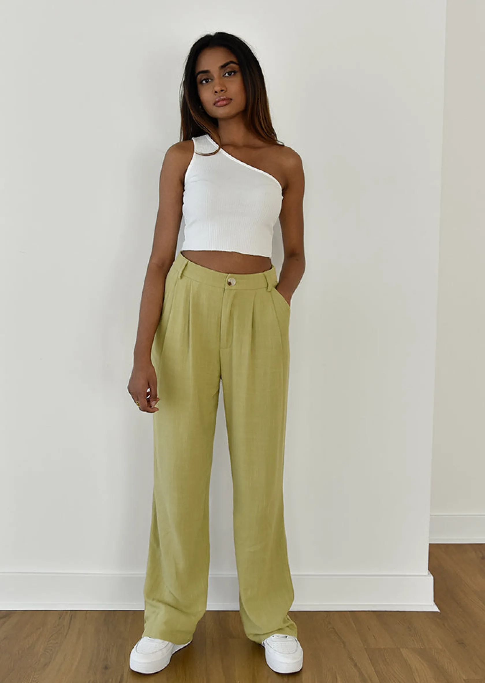 Outfitbook Pantalon large en lin VERT Online