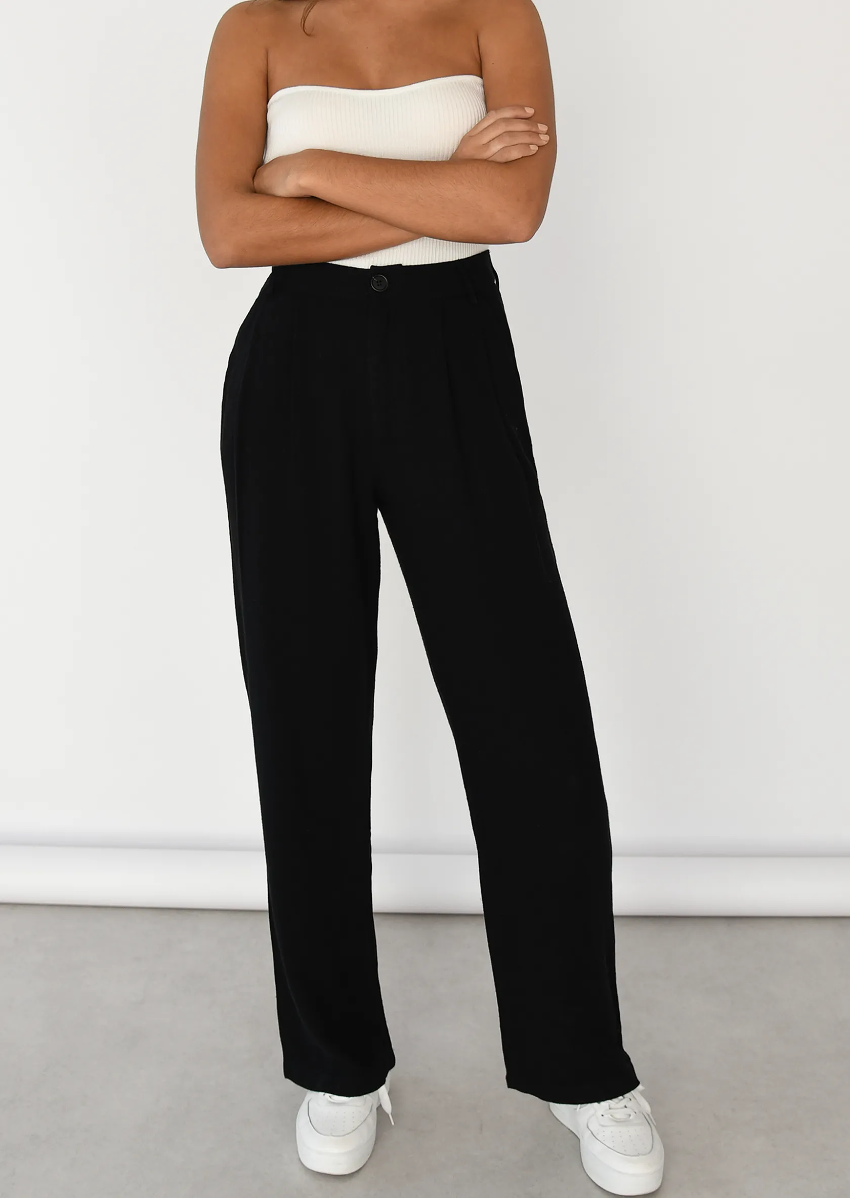 Outfitbook Pantalon large en lin NOIR Cheap