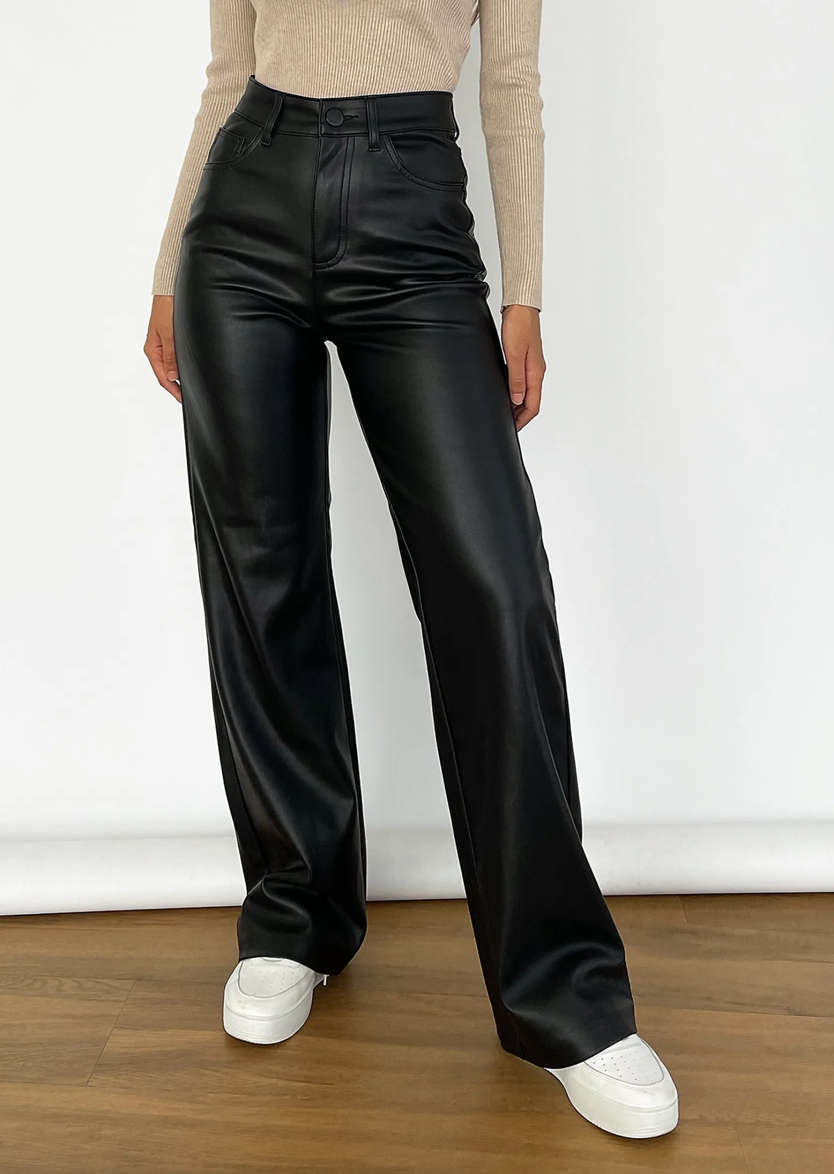 Outfitbook Pantalon large en simili cuir NOIR Shop