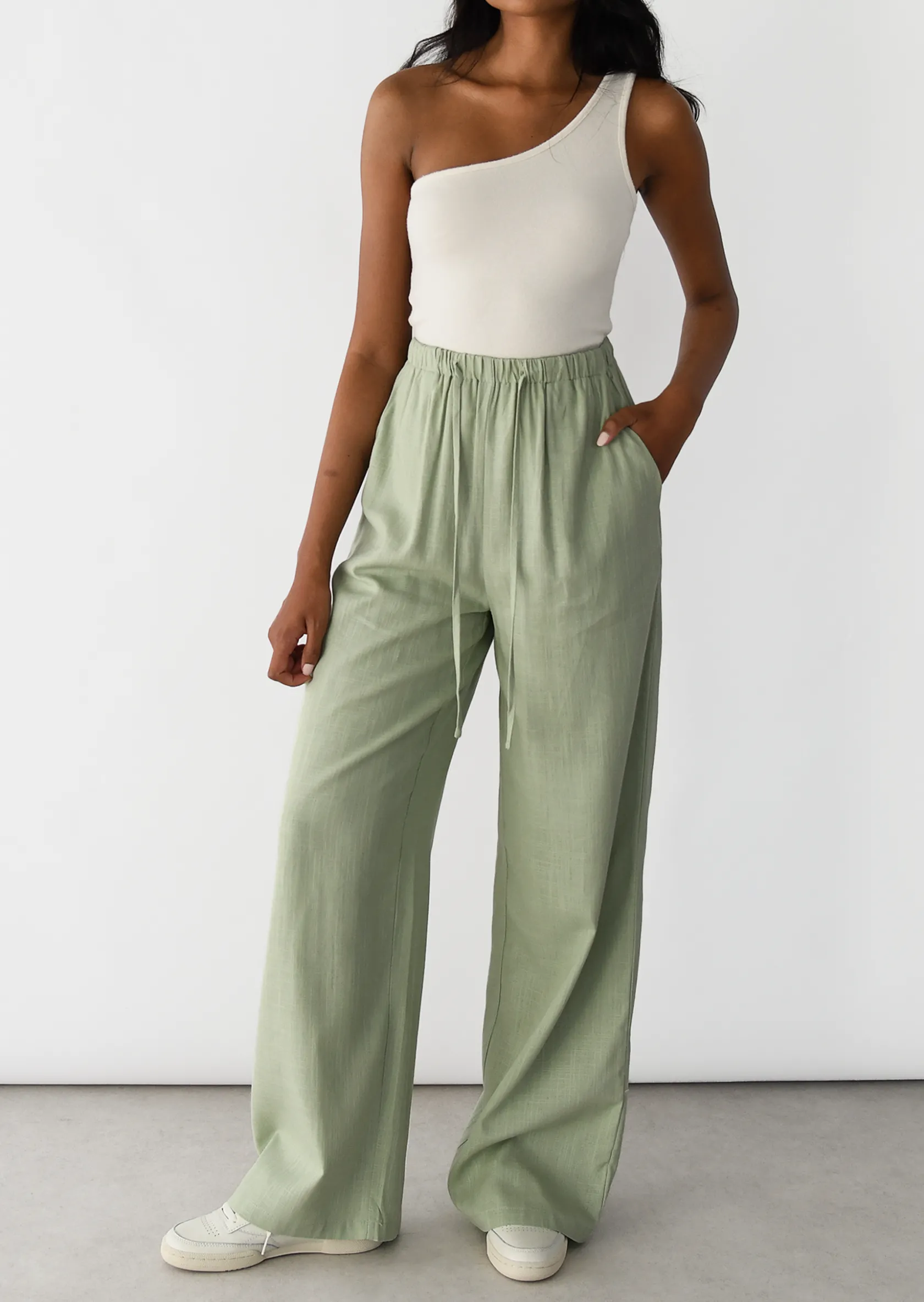 Outfitbook Pantalon large lin cordon VERT Shop