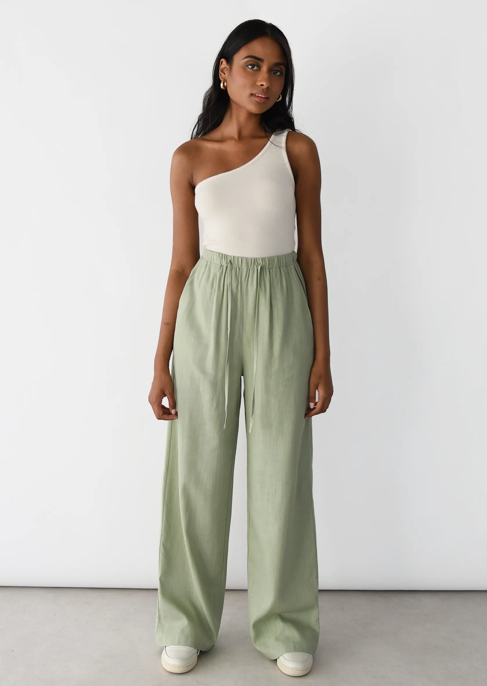 Outfitbook Pantalon large lin cordon VERT Shop