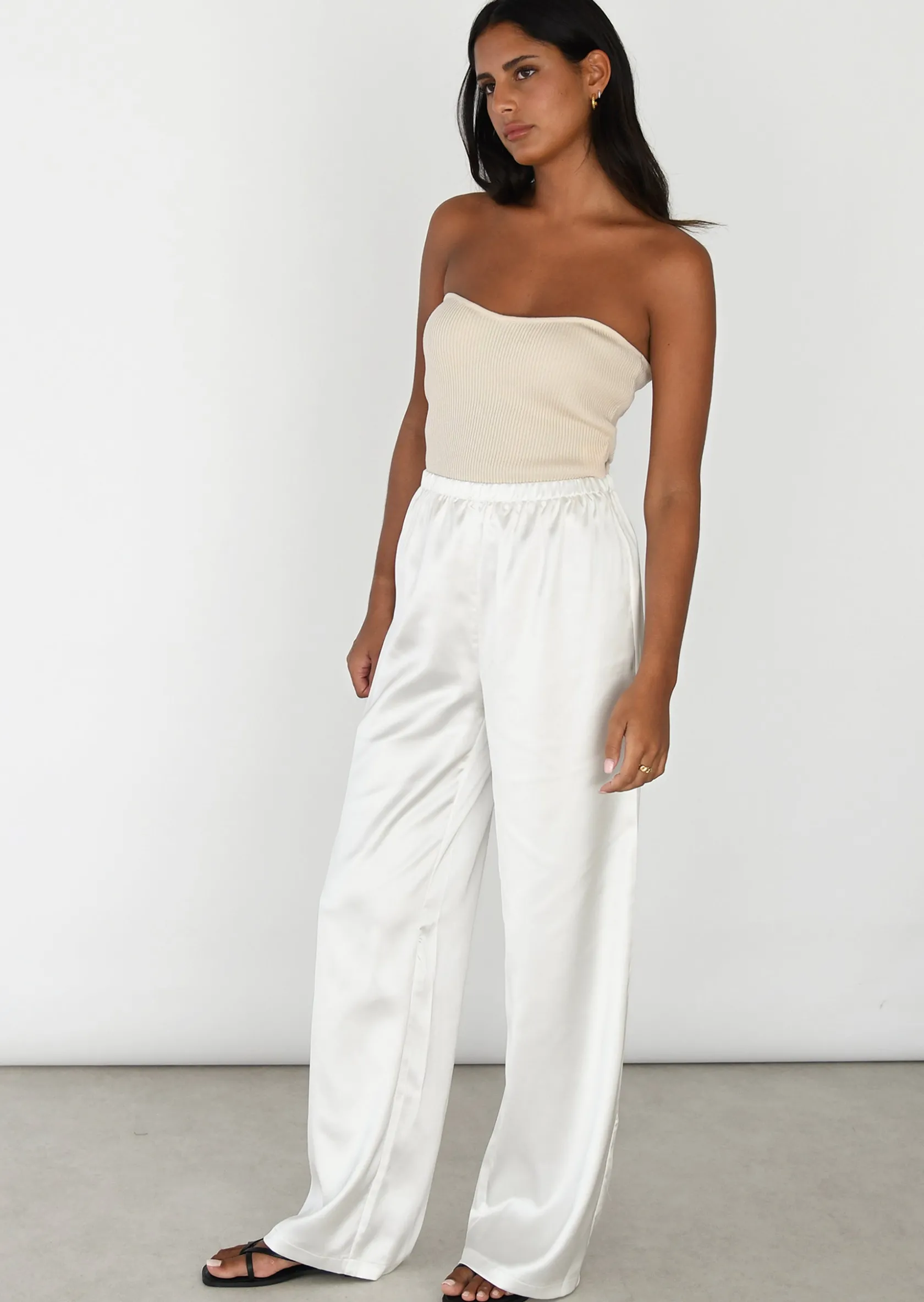 Outfitbook Pantalon satiné taille élastique BLANC Cheap