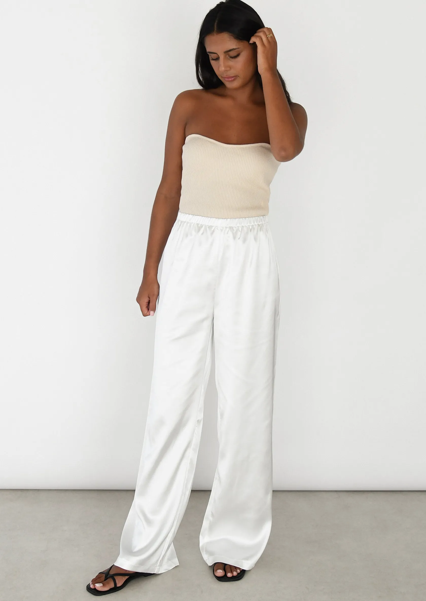 Outfitbook Pantalon satiné taille élastique BLANC Cheap