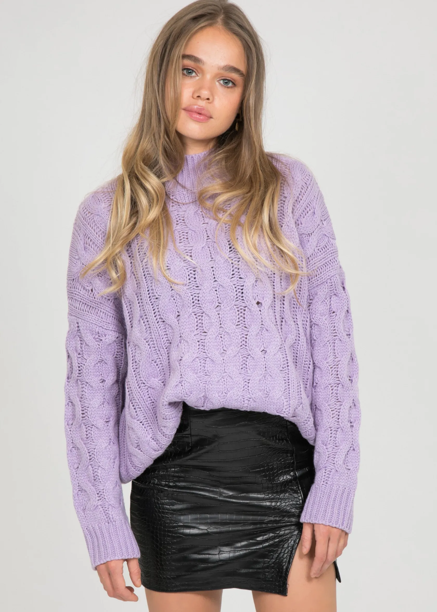 Outfitbook Pull col haut en maille torsadée LILAS Clearance