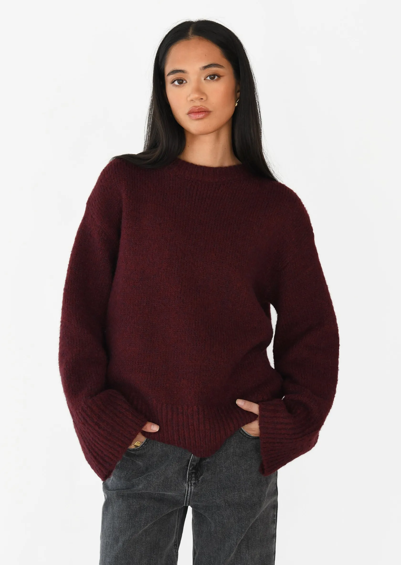 Outfitbook Pull en maille oversize bordeaux Shop