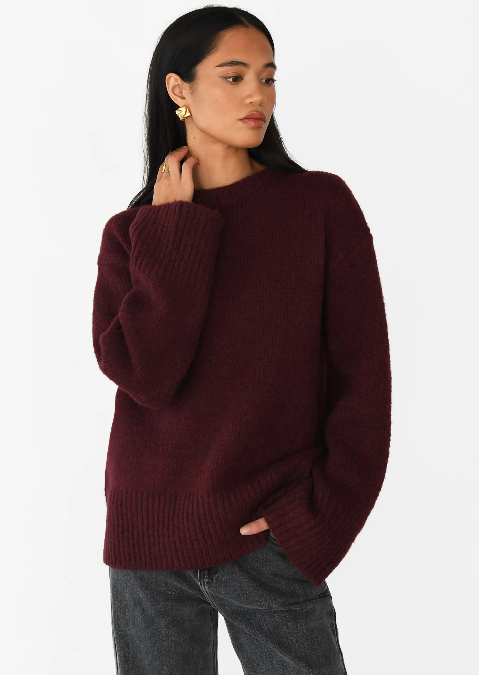 Outfitbook Pull en maille oversize bordeaux Shop