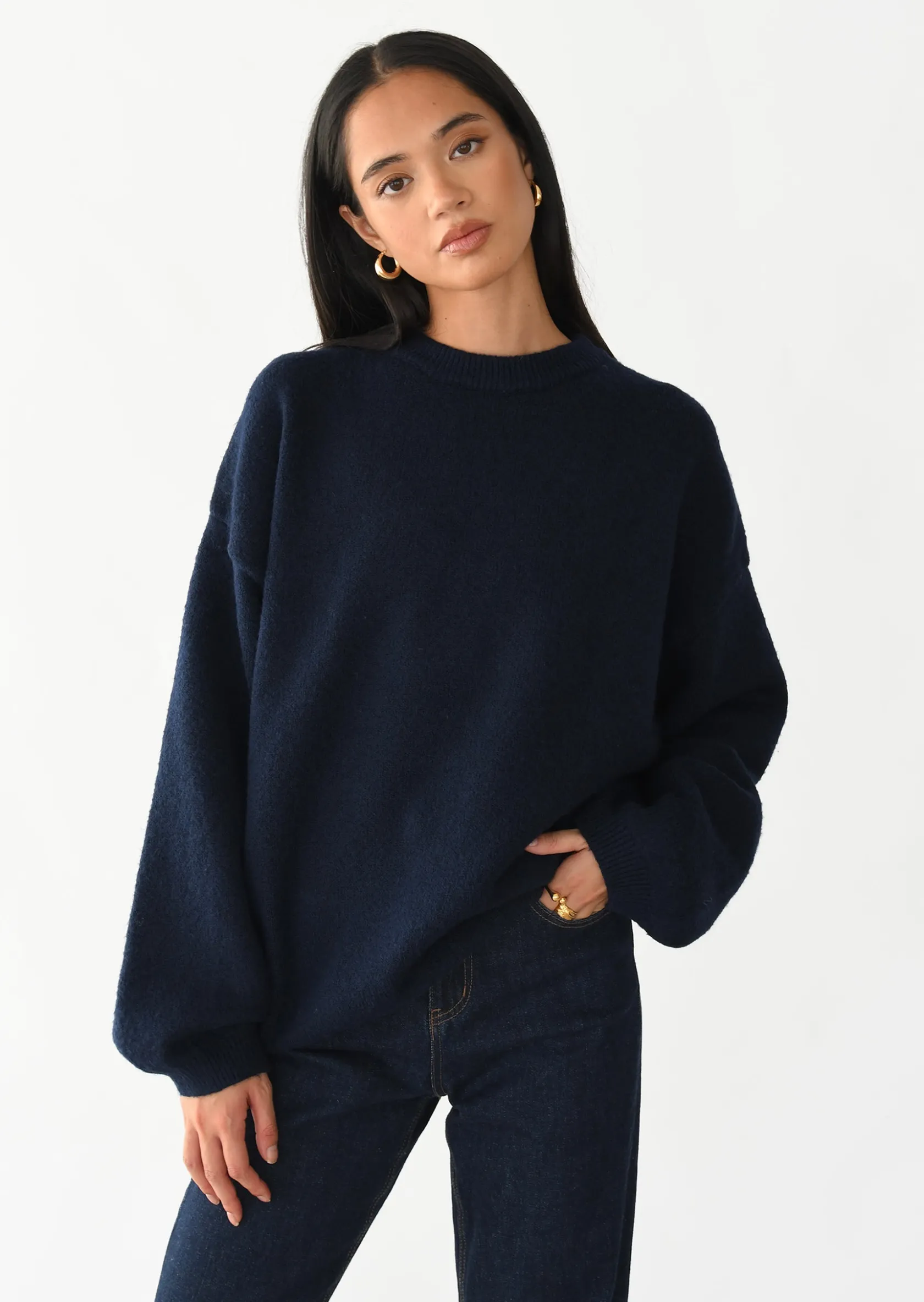 Outfitbook Pull maille oversize col rond BLEU Sale