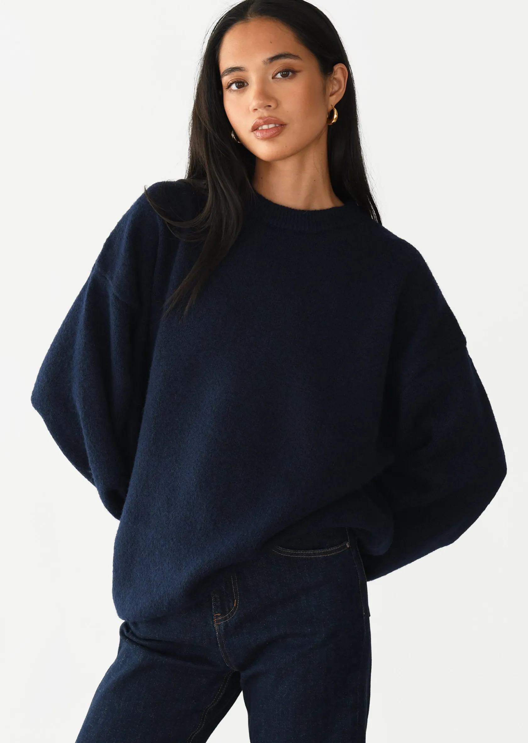 Outfitbook Pull maille oversize col rond BLEU Sale