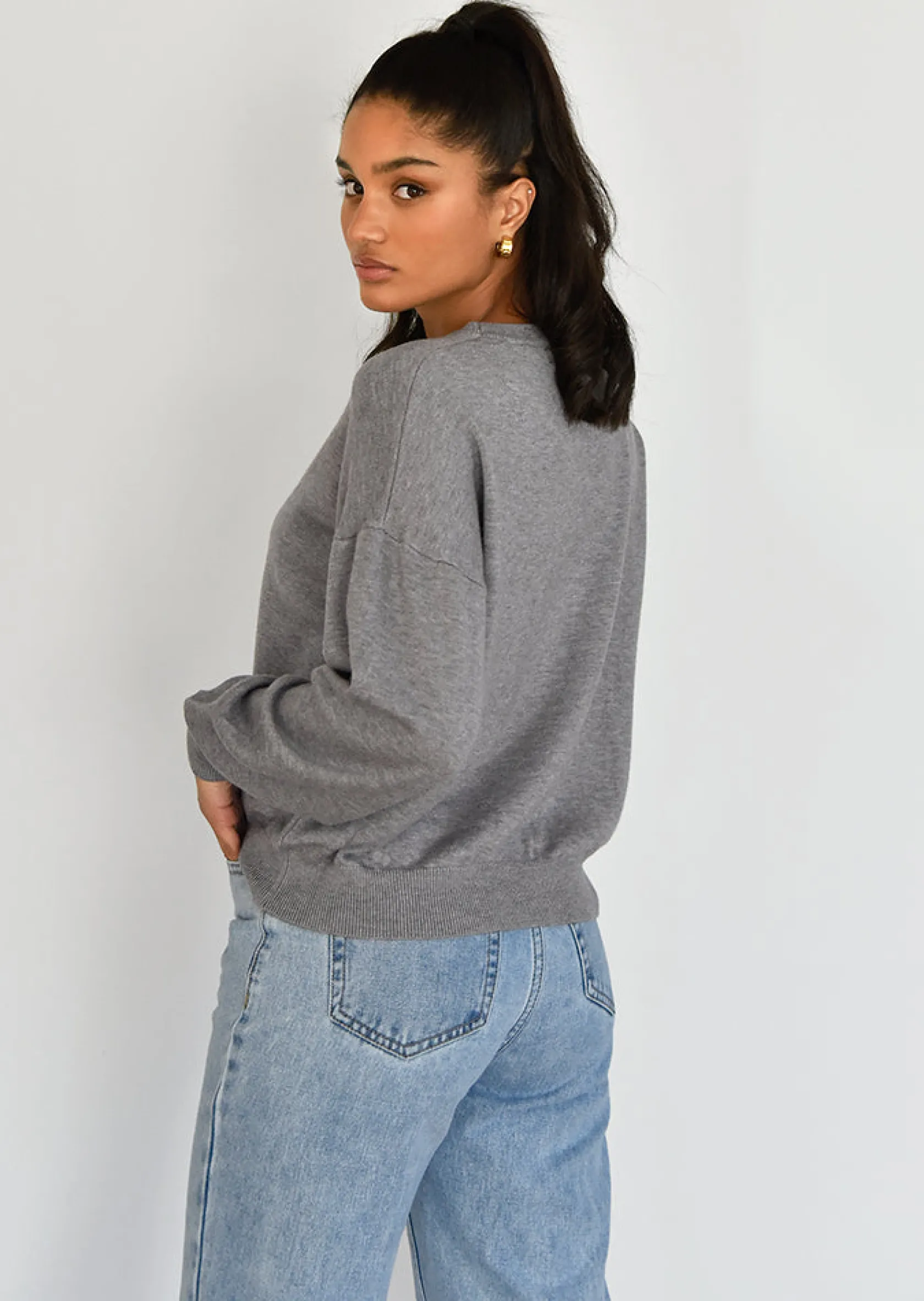 Outfitbook Pull oversize col rond en maille GRIS Flash Sale