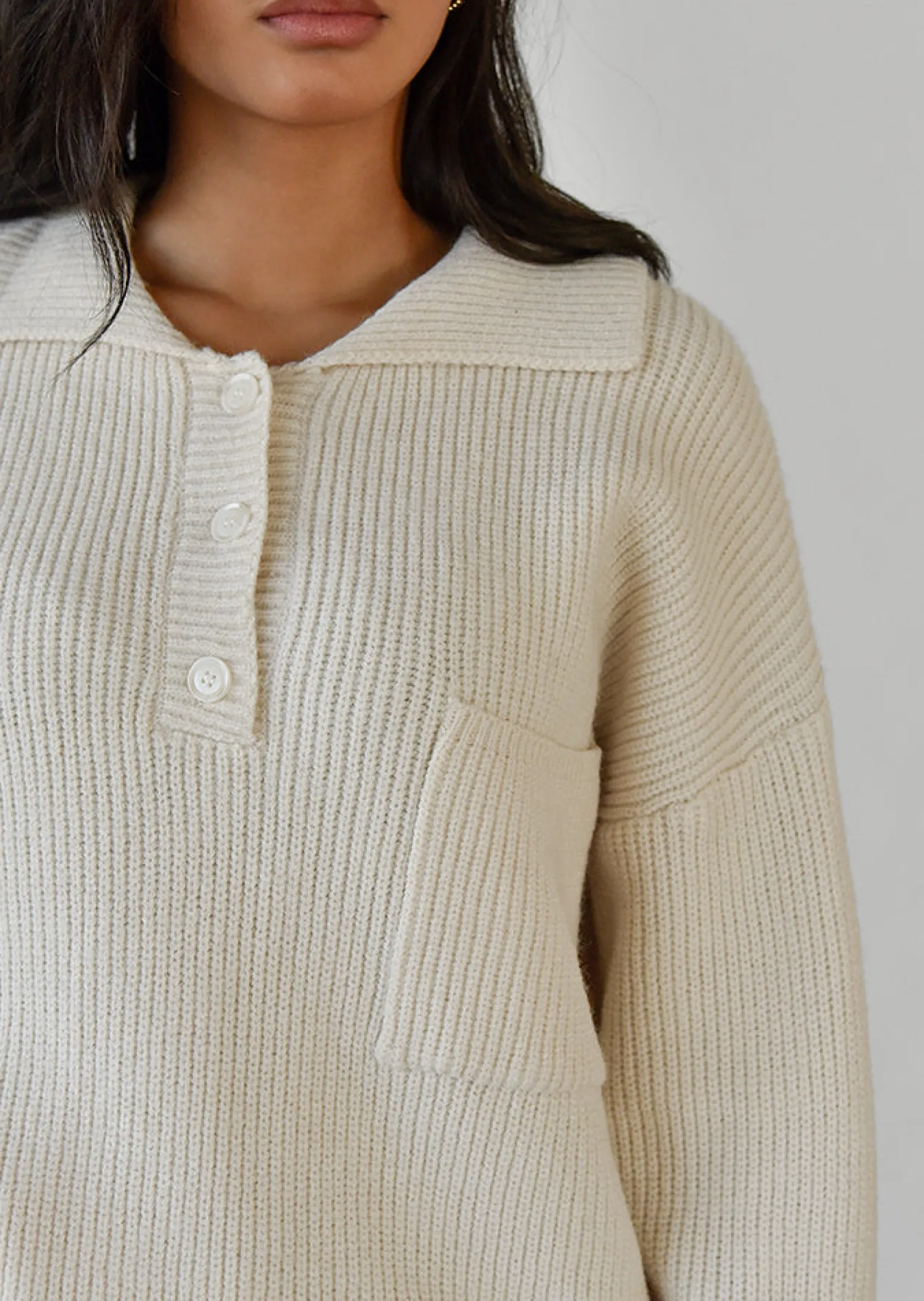 Outfitbook Pull-over maille col polo BEIGE Best Sale