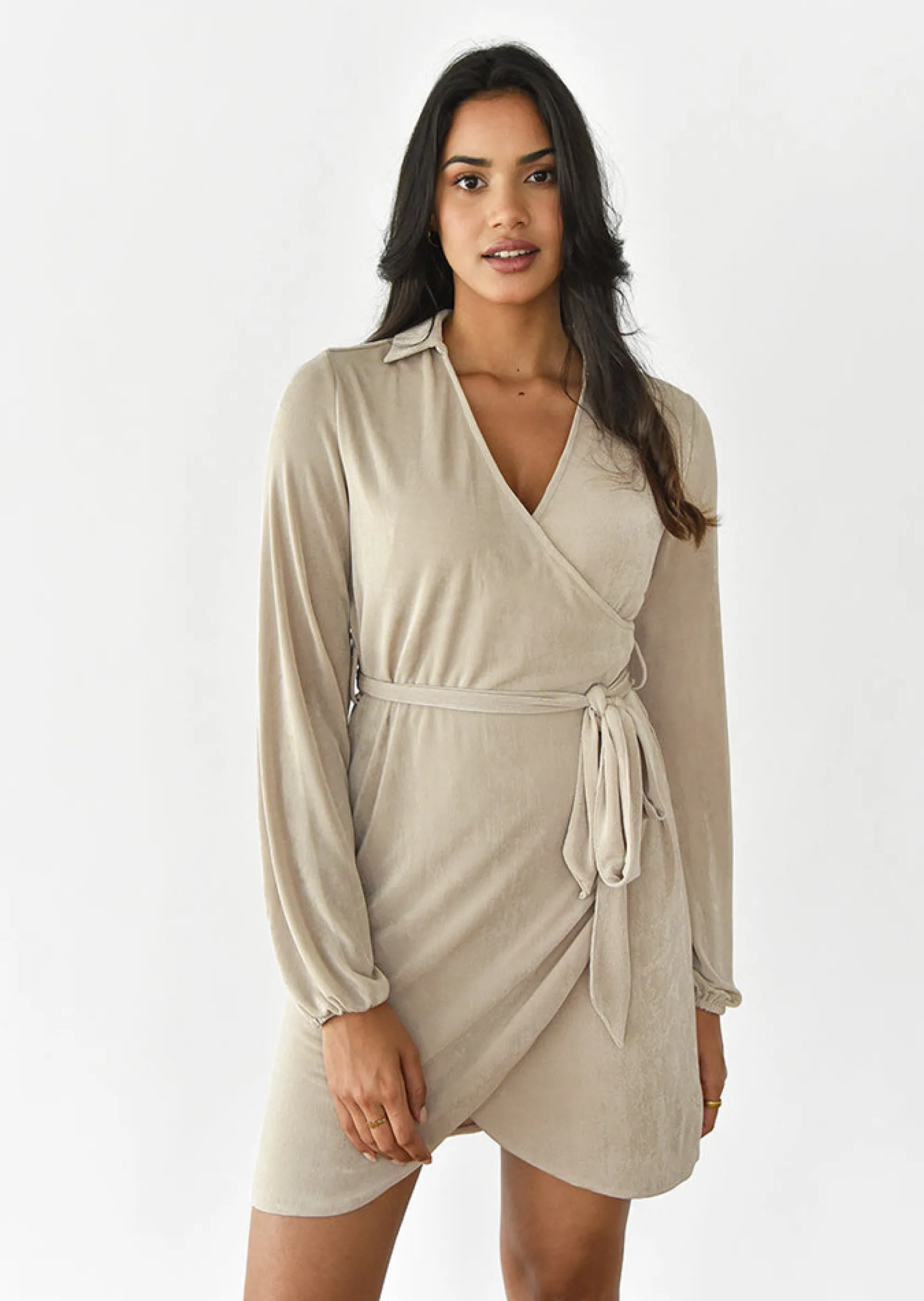 Outfitbook Robe cache-coeur fluide BEIGE Best Sale