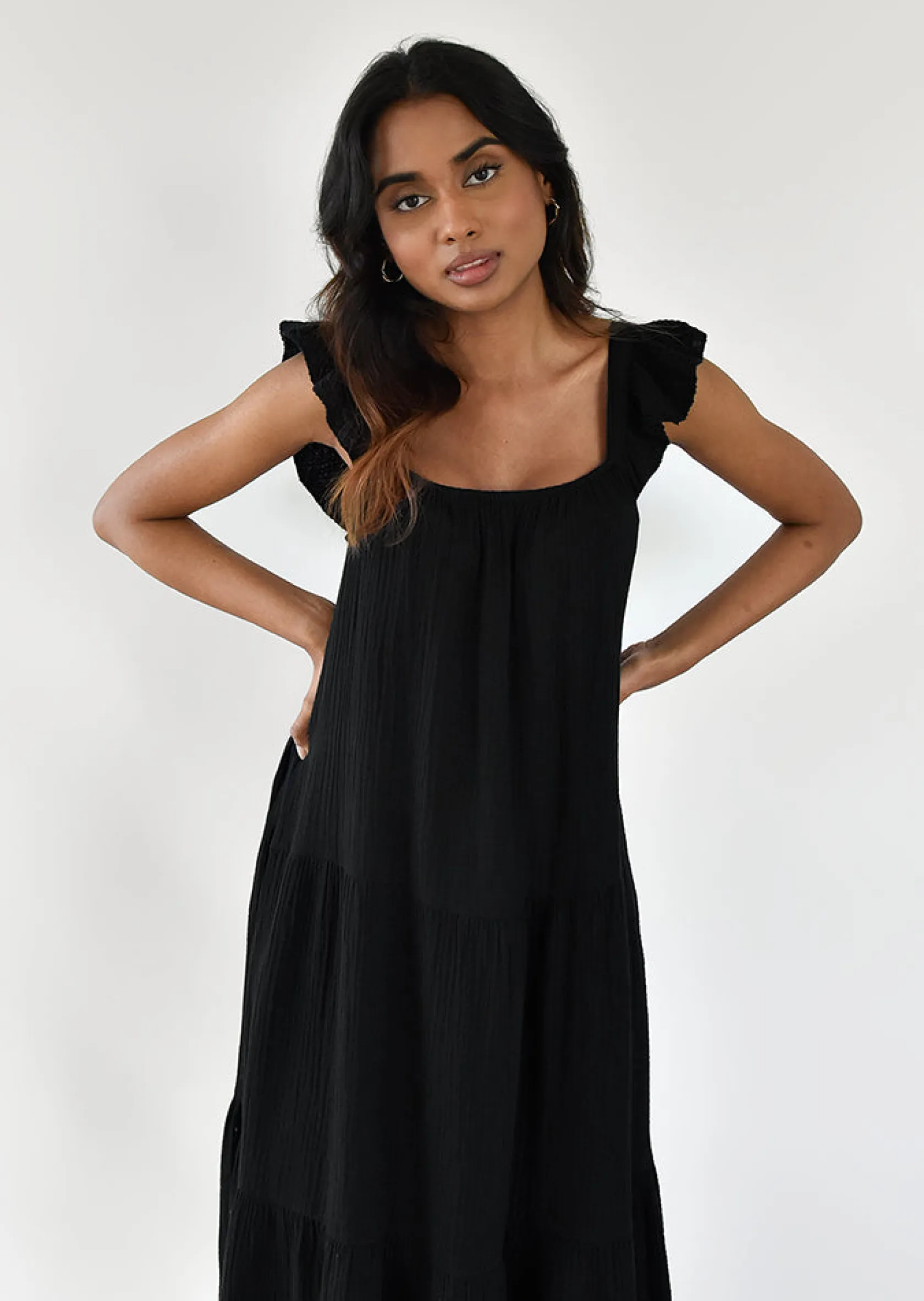 Outfitbook Robe en coton volantée NOIR Cheap