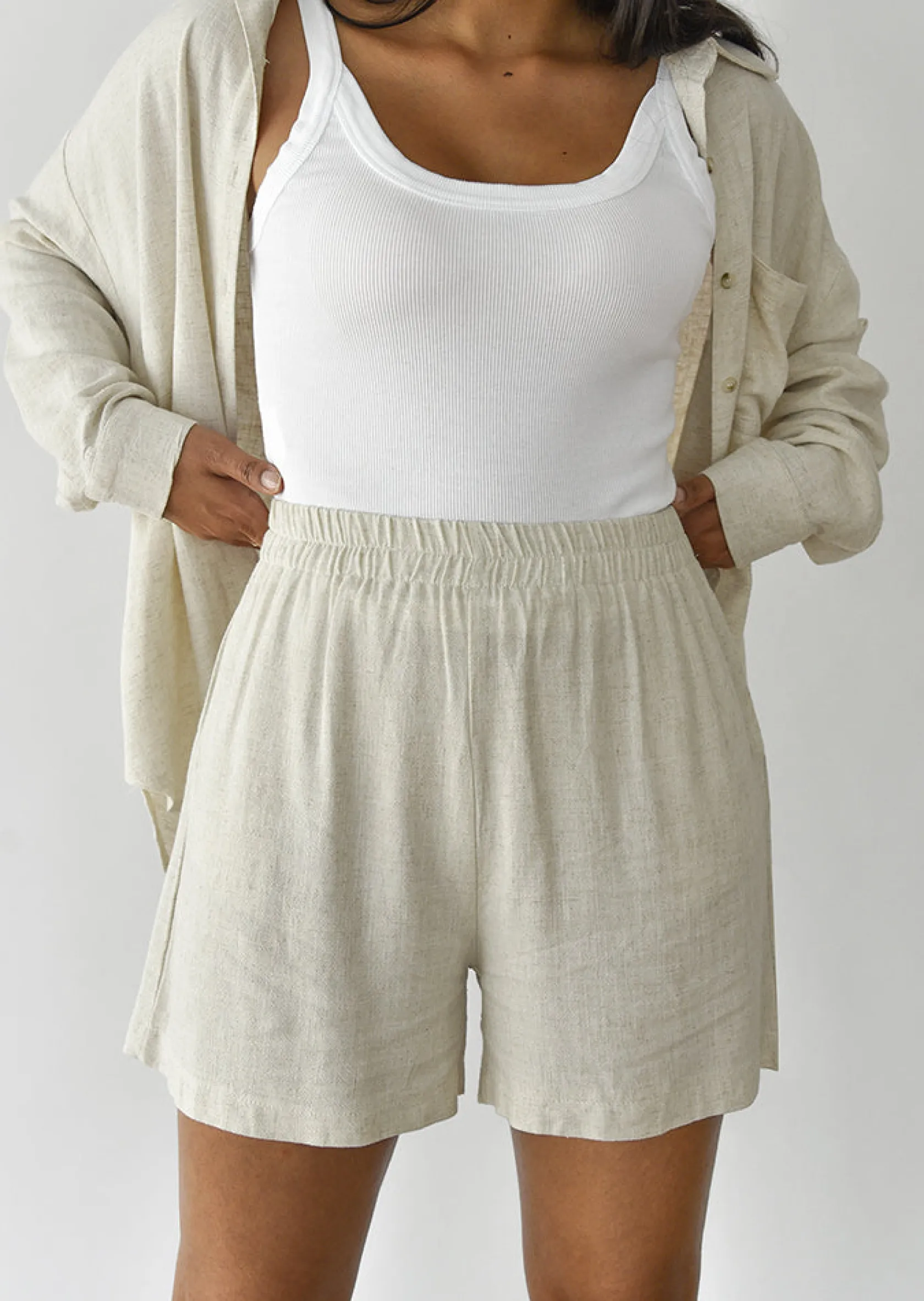 Outfitbook Short en lin BEIGE Fashion