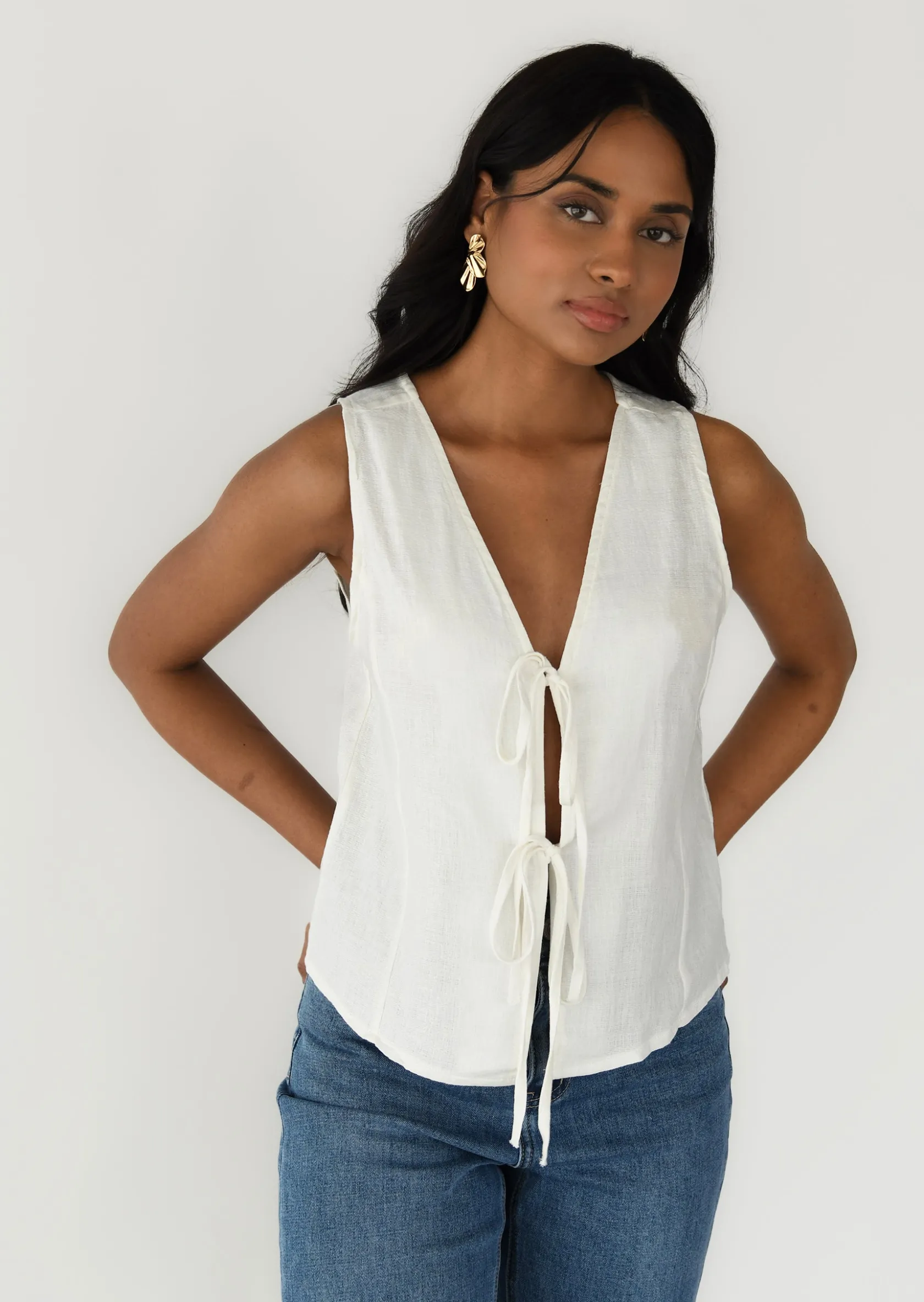 Outfitbook Top à nouer en lin mélangé blanc Best Sale