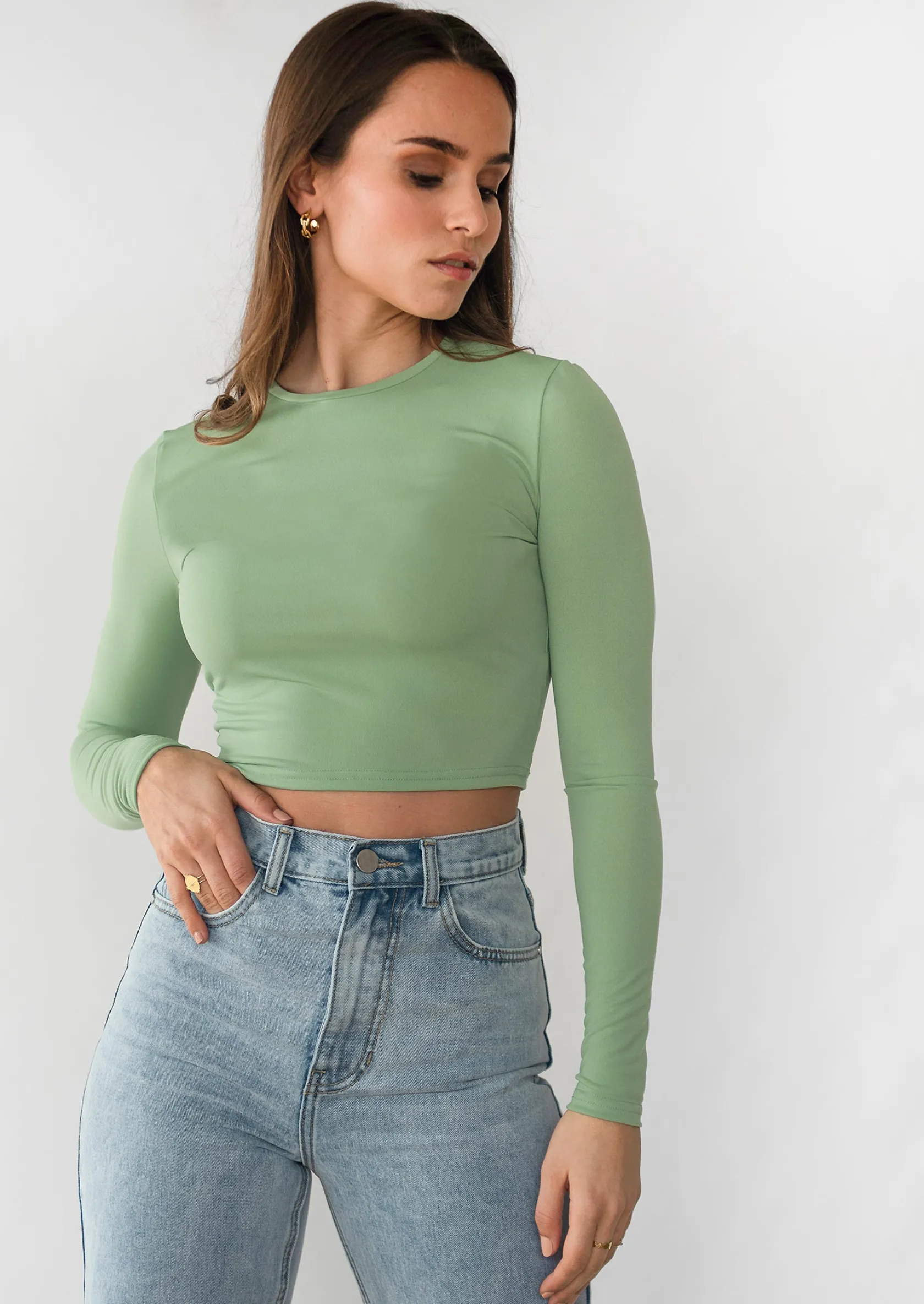 Outfitbook Top ajusté à manches longues vert green Online