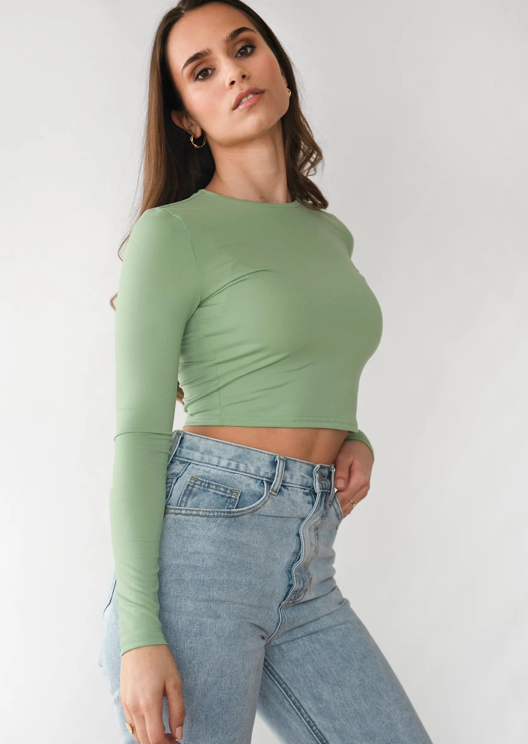 Outfitbook Top ajusté à manches longues vert green Online