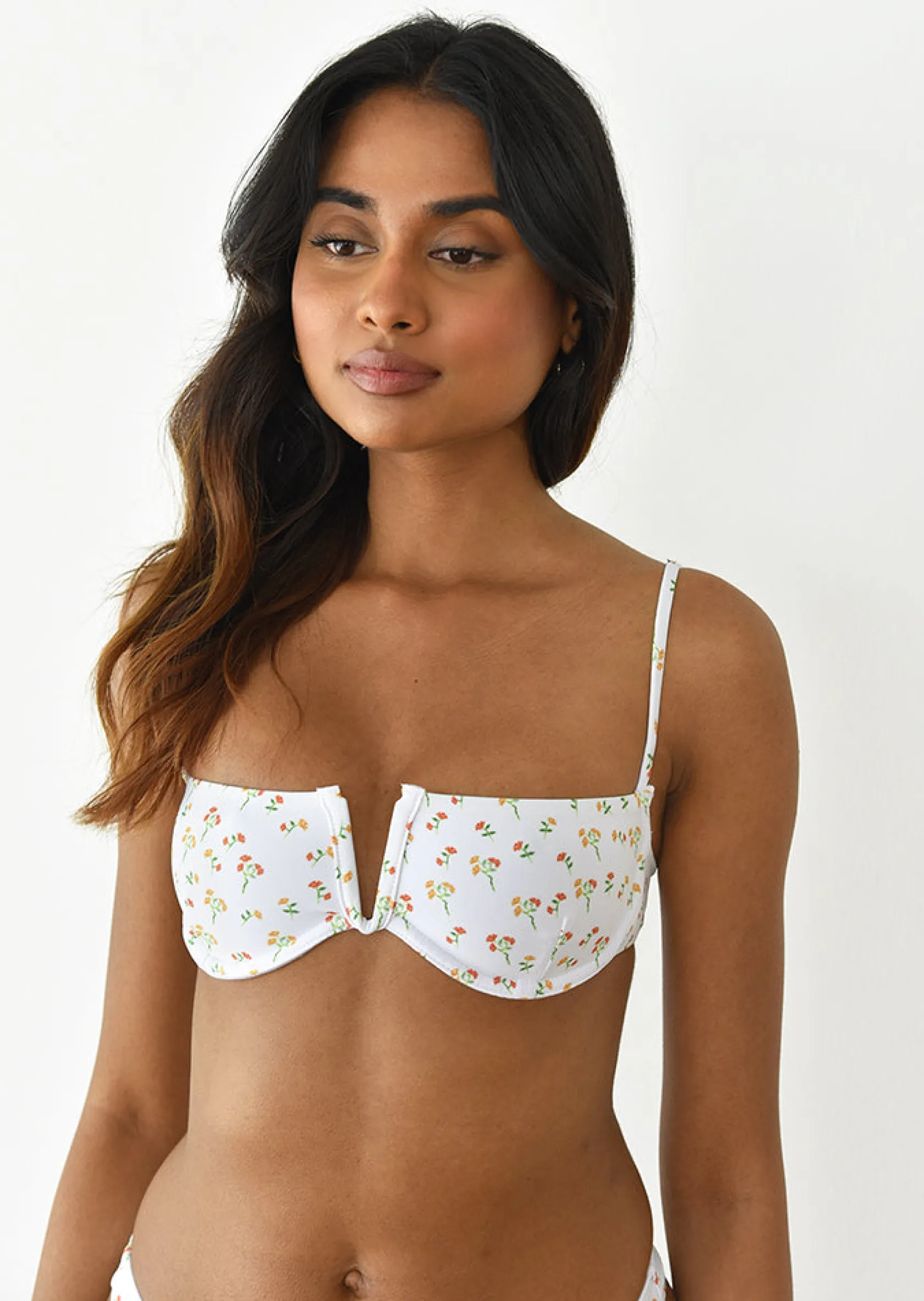 Outfitbook Top bikini fleuri armature V Blanc Shop