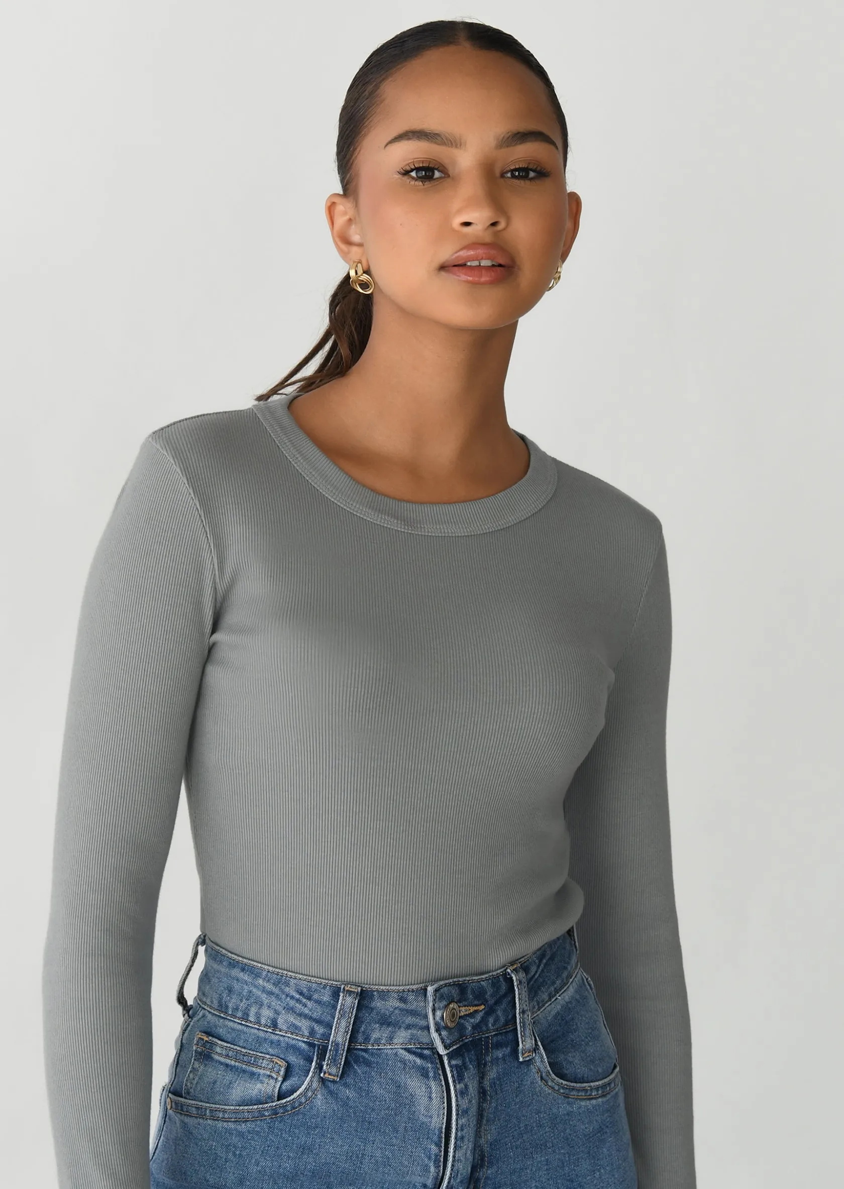 Outfitbook Top coton manches longues GRIS Best Sale