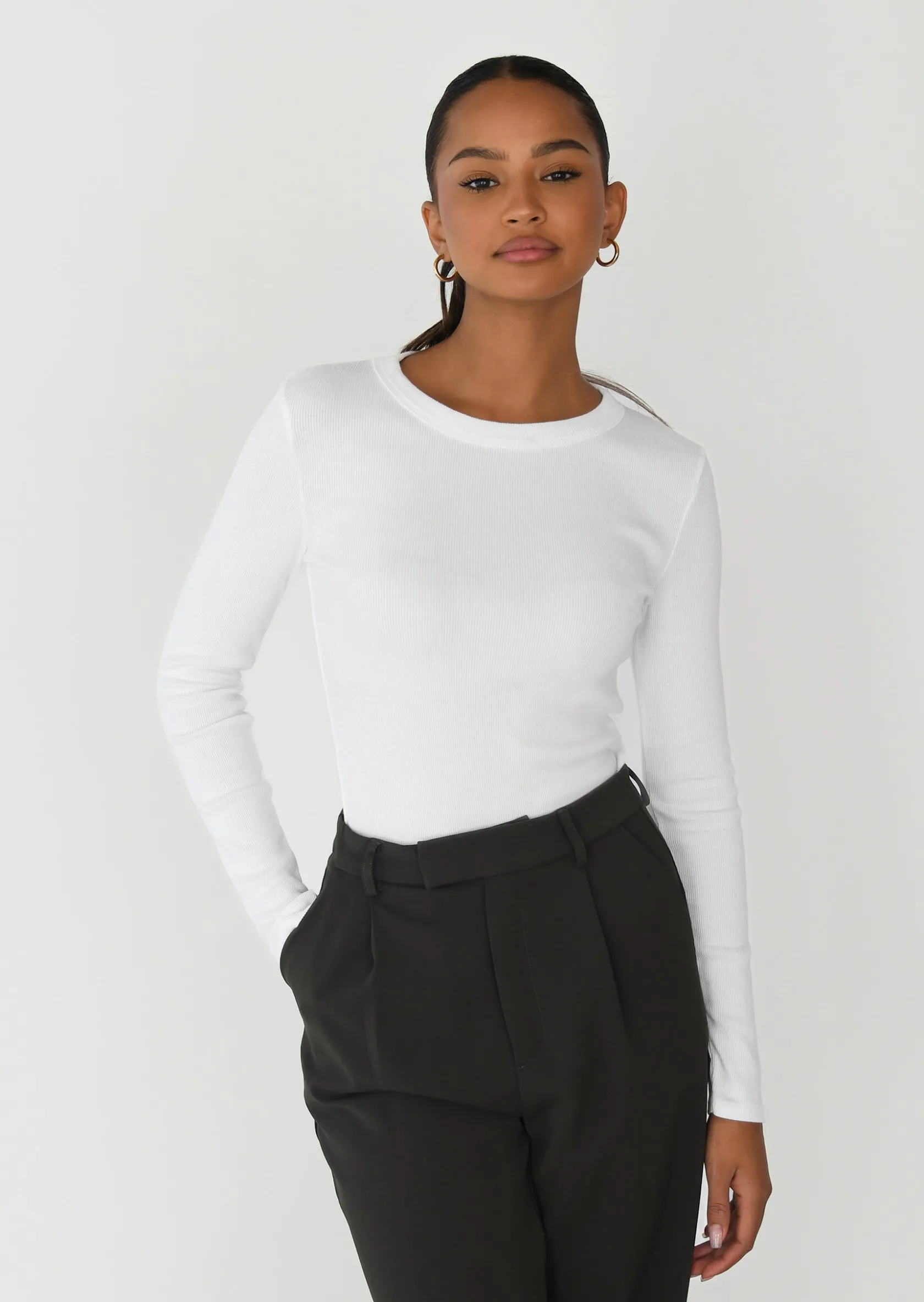 Outfitbook Top coton manches longues BLANC Fashion