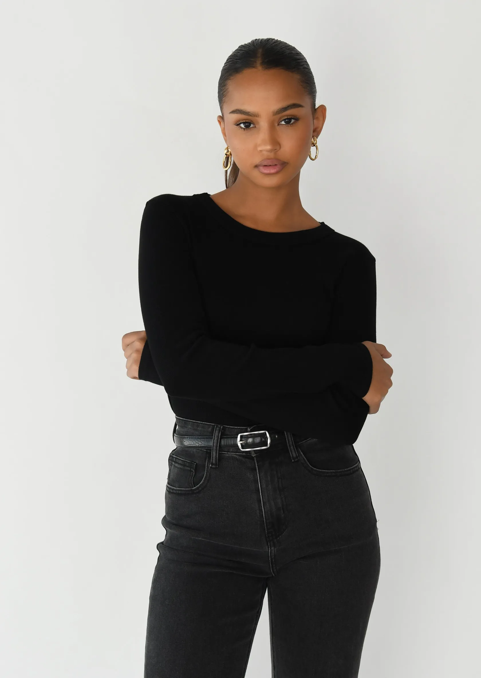 Outfitbook Top coton manches longues NOIR Clearance