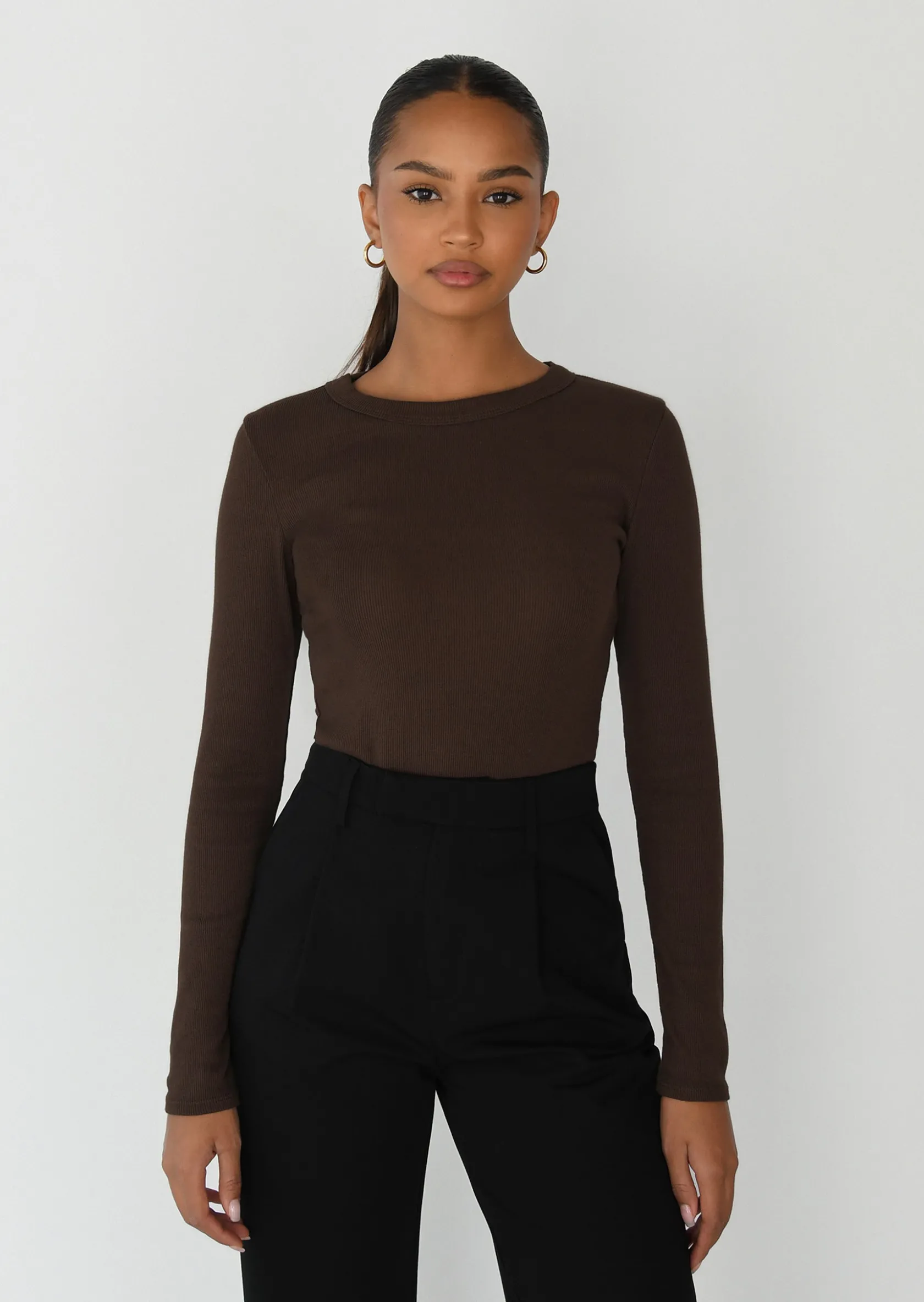 Outfitbook Top coton manches longues MARRON Clearance