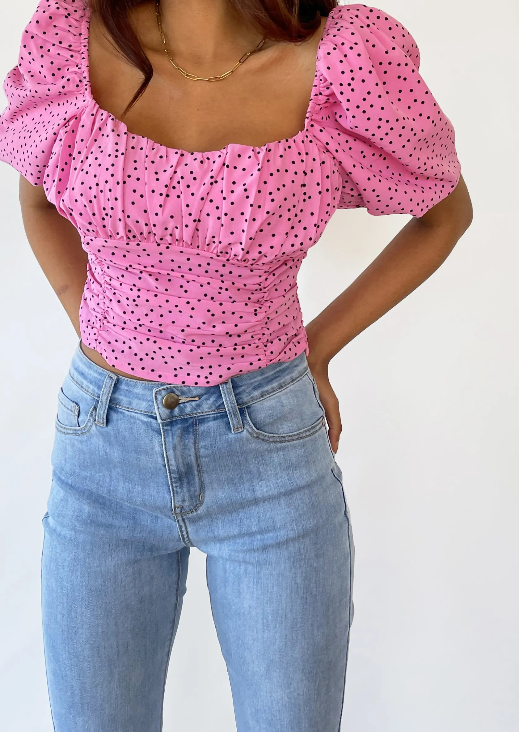 Outfitbook Top manches bouffantes à pois ROSE Flash Sale