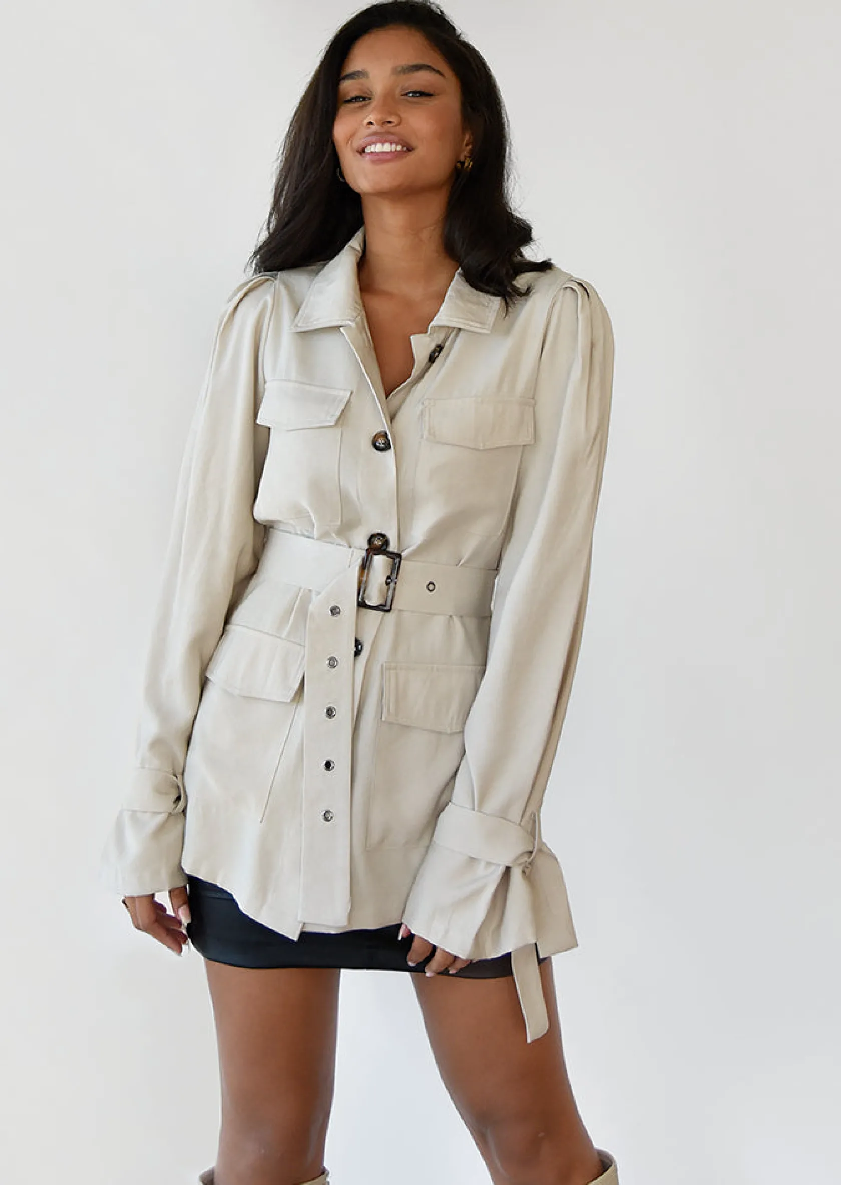 Outfitbook Veste avec ceinture à la taille beige Outlet